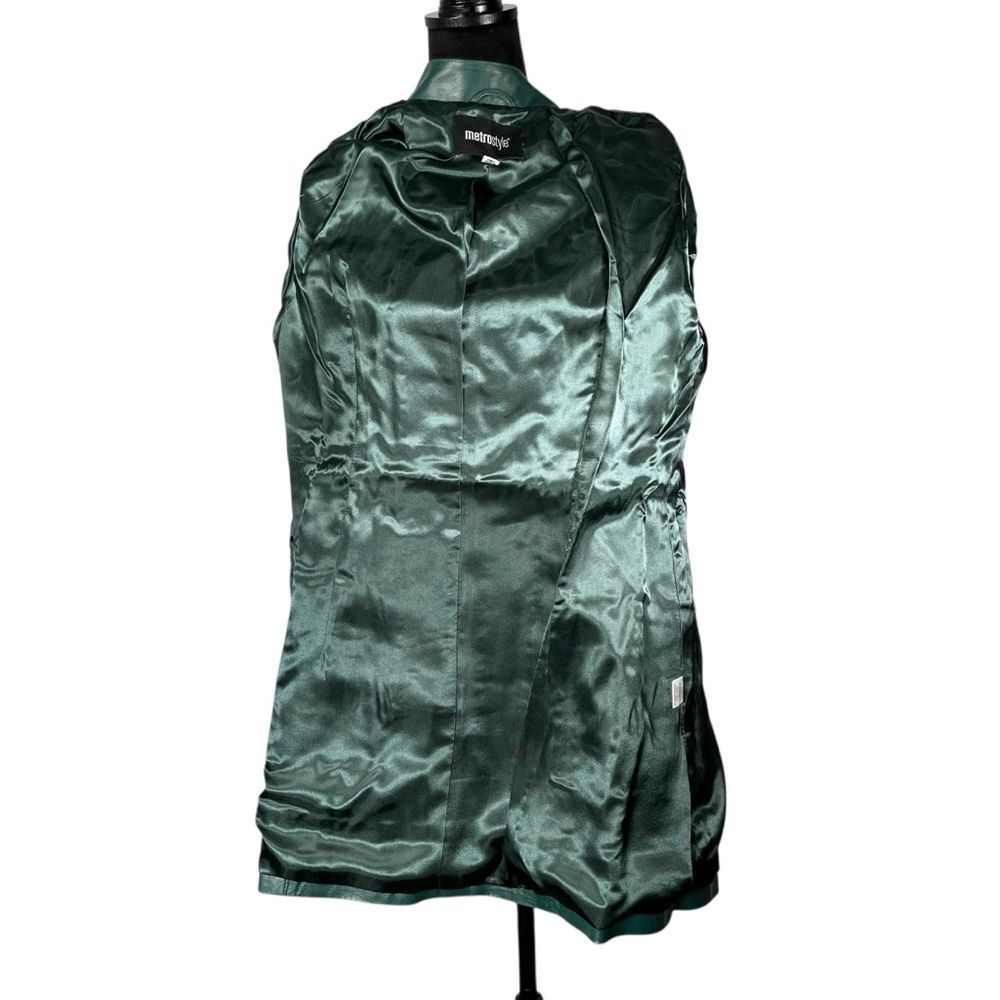 Metrostyle Green Leather Jacket Coat Long Trench A-line Glossy Women’s Size 10 - Picture 9 of 14